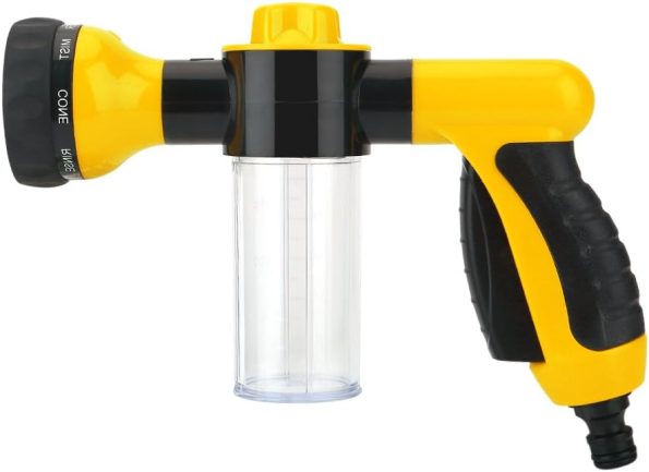 High Pressure Hose Foam Sprayer Gun, Garden Hose Nozzle Soap Dispenser Gun 8 Watering Pattern Car Wash Soap Sprayer for Car Washer, Pets Shower, Plants Watering (Yellow)