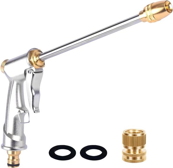 Hose Sprayer Nozzle Heavy Duty, High Pressure Hose Nozzle Water Adjustable Spray Gun Metal Brass Hose Attachment for Washing car, Cleaning, Watering Plants, lawn, Outdoor Gardening.