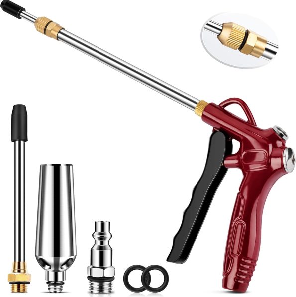 High Flow Air Blow Gun with Adjustable 8-14 Inch Extension, Upgraded Red Air Nozzle Blower w/Powerful Venturi Nozzle & 1/4'' Standard Quick Plug, Dust Cleaning Gun for Air Compressor Accessories