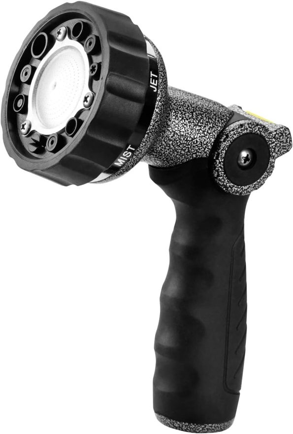 Garden Hose Nozzle, Water Hose Spray Nozzle with Thumb Control On Off Valve for Easy Water Flow Control, Black-grey