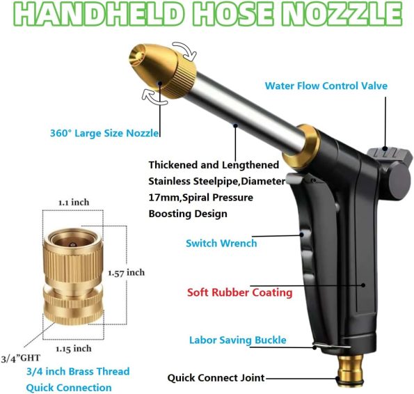 Garden Hose Nozzle, High Pressure Water Hose Nozzle Sprayer Gun, Head Fits all 3/4”Garden Hose Thread,for Washing Cars, Lawn & Garden,Watering Plants, Outdoor Fun & Showering Pets,Cleaning - Image 2