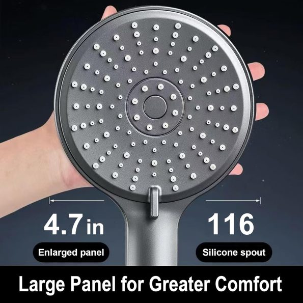 Water Heater Shower Set, 5-Mode Spray Handheld Showerhead with 59 Inch Long Stainless Steel Burst-resistant Hose and Damage-free Wall Shower Holder, Anti-clog Nozzles Water Saving Showerhead, Gun Gray - Image 2