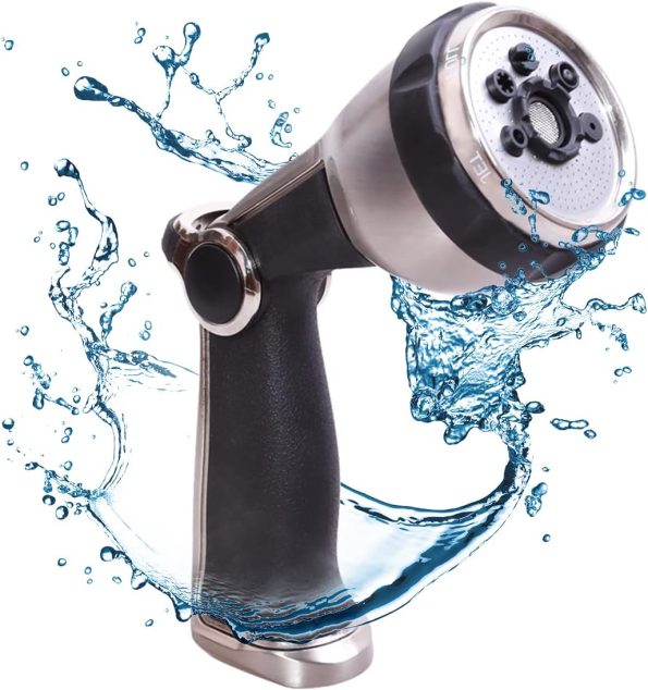 Garden Hose Spray Gun with 7 Patterns, Metal Rear Trigger Nozzle Multifunctional Household Car Wash Nozzle Spraying Sprinkler Tools
