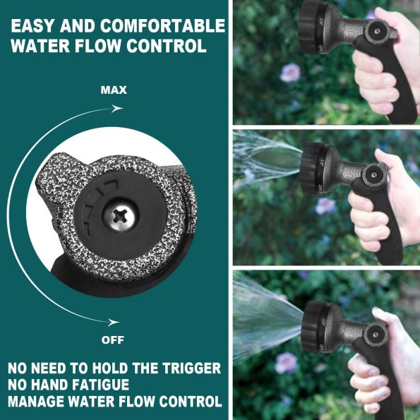Garden Hose Nozzle, Water Hose Spray Nozzle with Thumb Control On Off Valve for Easy Water Flow Control, Black-grey - Image 2
