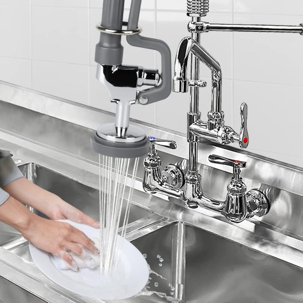Pre-Rinse Spray Valve Replacement Head for Commercial Kitchen Faucet 1.42GPM Commercial Sink Sprayer High Pressure Dishwasher Sprayer Nozzle with Hand Grip Assembly (Grey) - Image 2