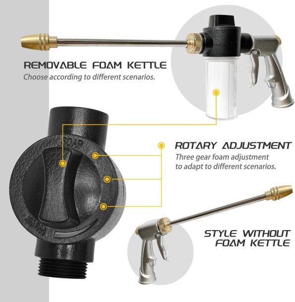 High Pressure Garden Hose Nozzle Sprayer with 3.5oz Plastic Soap Dispenser Bottle, Heavy Duty Car Wash Foam Gun, Adjustable Nozzle for Gardening, Solar Panel Cleaning, Pet Showering (Silver) - Image 2