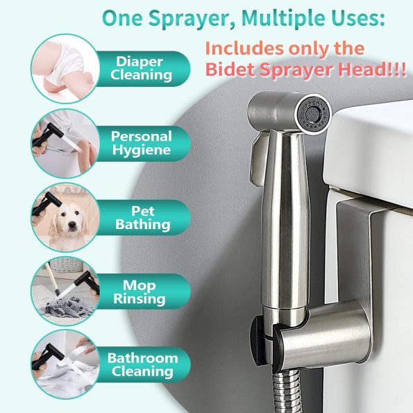 2 Pack Bidet Sprayer Head Stainless Steel Handheld Shattaf Jet Spray Attachment for Toilet, Baby Cloth Diaper Sprayer with Adjustable Water Pressure Control, Brushed Nickel - Image 2