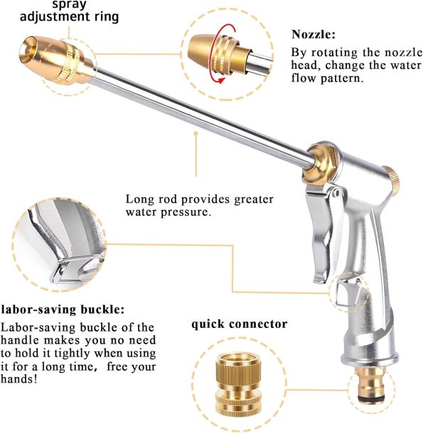 Hose Sprayer Nozzle Heavy Duty, High Pressure Hose Nozzle Water Adjustable Spray Gun Metal Brass Hose Attachment for Washing car, Cleaning, Watering Plants, lawn, Outdoor Gardening. - Image 2