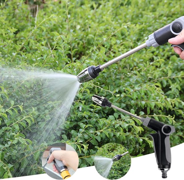 Long Rod Garden Hose Nozzle, Electroplating High Pressure Water Hose Nozzle Sprayer Head for Car Wash, Plants and Lawn, Patio Gardening, Pets Shower (Black) - Image 2