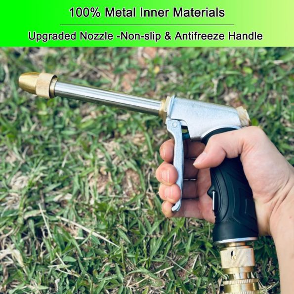 Heavy garden hose nozzle - adjustable spray mode high-pressure rotary spray gun, brass nozzle, anti slip grip and quick connector, suitable for lawn, plants, car washing, pets - Image 2