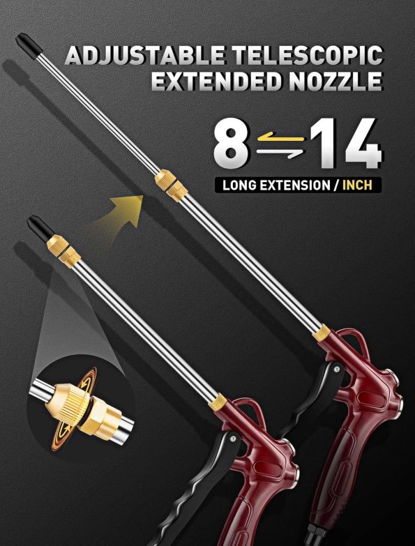 High Flow Air Blow Gun with Adjustable 8-14 Inch Extension, Upgraded Red Air Nozzle Blower w/Powerful Venturi Nozzle & 1/4'' Standard Quick Plug, Dust Cleaning Gun for Air Compressor Accessories - Image 2